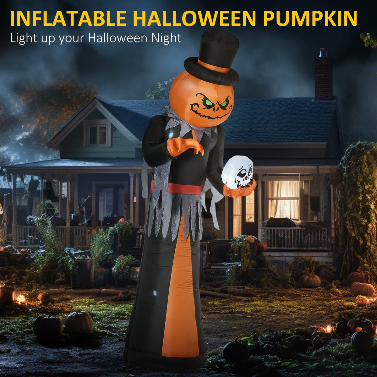 HOMCOM Halloween Inflatable Pumpkin with LED Lights for Garden Indoor Outdoor
