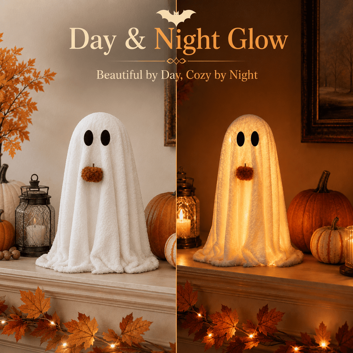 Diceymbol 11.81 Inch Halloween Ghost Night Light, Witch Hat Ghost Lamp with Jack O Lantern, Halloween Decorations Indoor for Table Mantel Party Decor