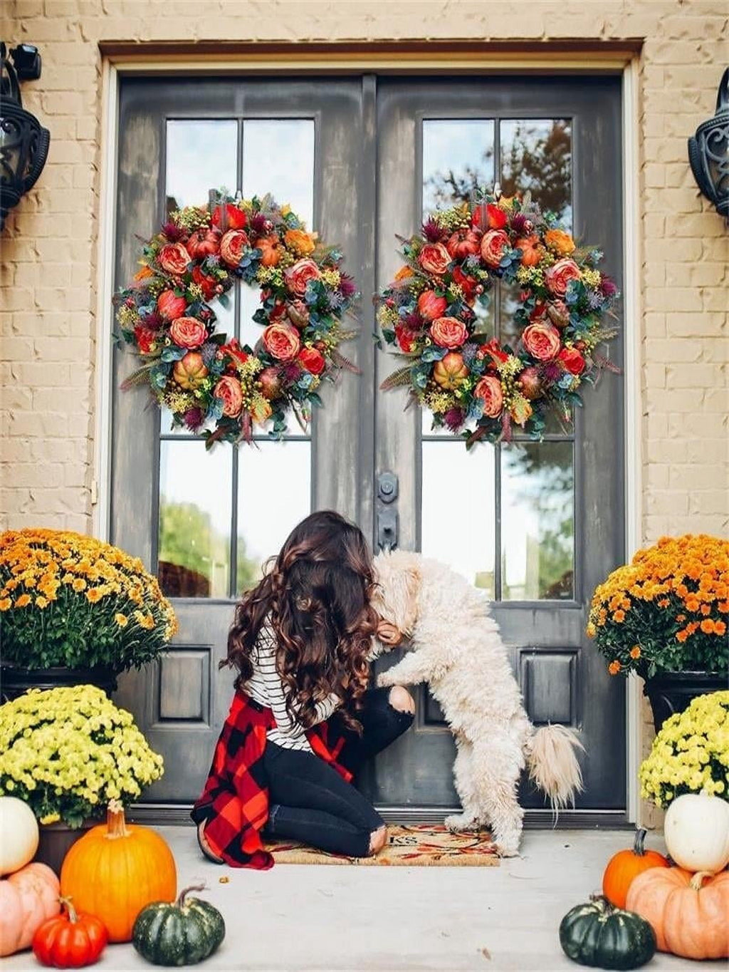 Nkmbld 4th of July Wreaths for Front Door, Independence Day Wreath Red White Blue Flower Wreath for Independence Day Memorial Day Flag Day Decor