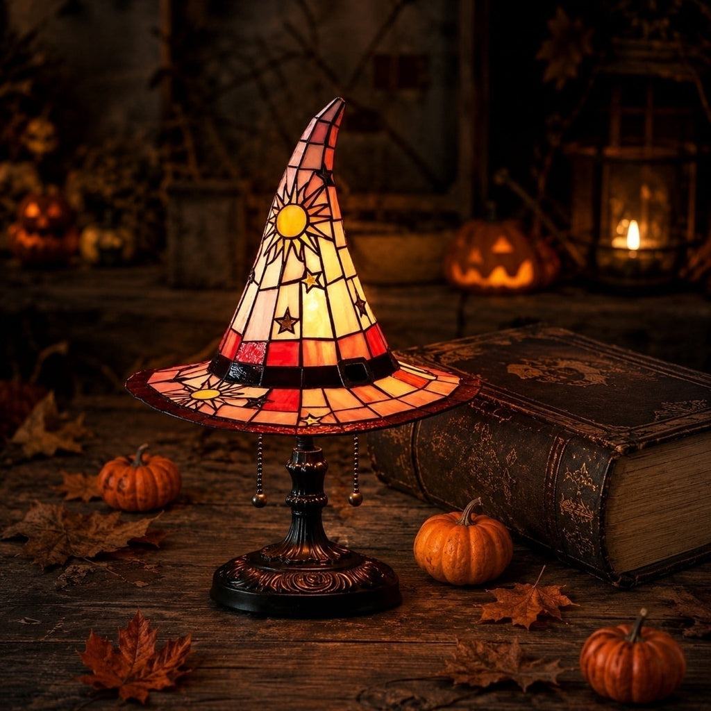 Clearance Witch Hat Lamp, Halloween Nigh Light Handcrafted Retro Resin Witch Hat Light, Usb Powered, Gothic Halloween Decorations for Bedroom