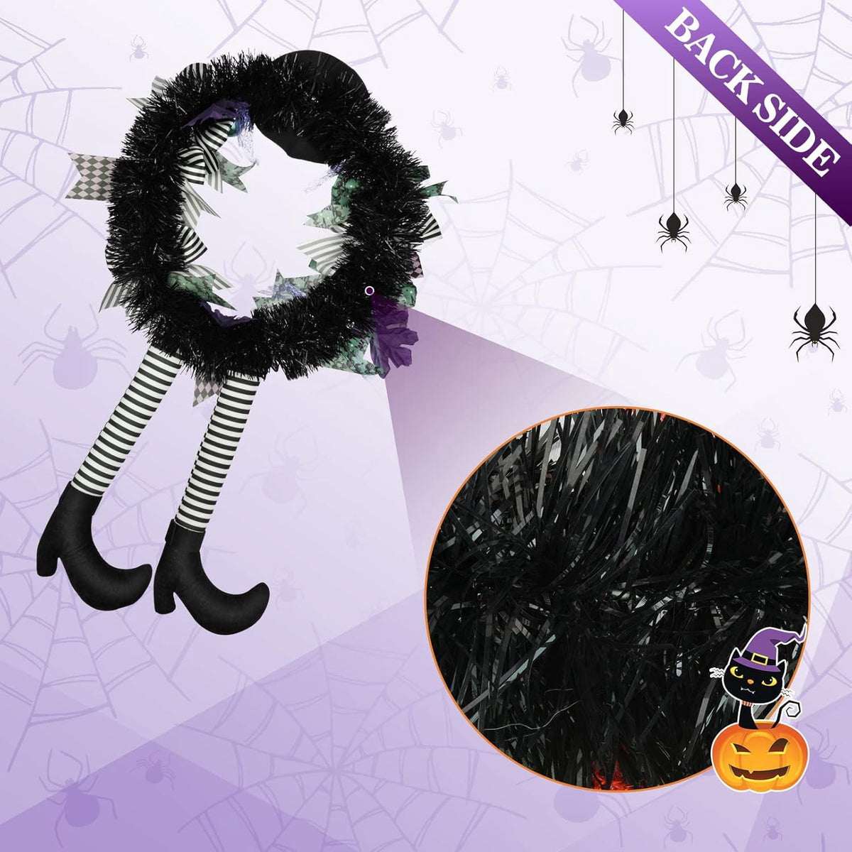 Halloween Wreath, 24Inch Halloween Wreaths for Front Door, Halloween Door Wreath with Hat Witches Legs and Pumpkin, Halloween Decorations for Front Door,Window,Indoor