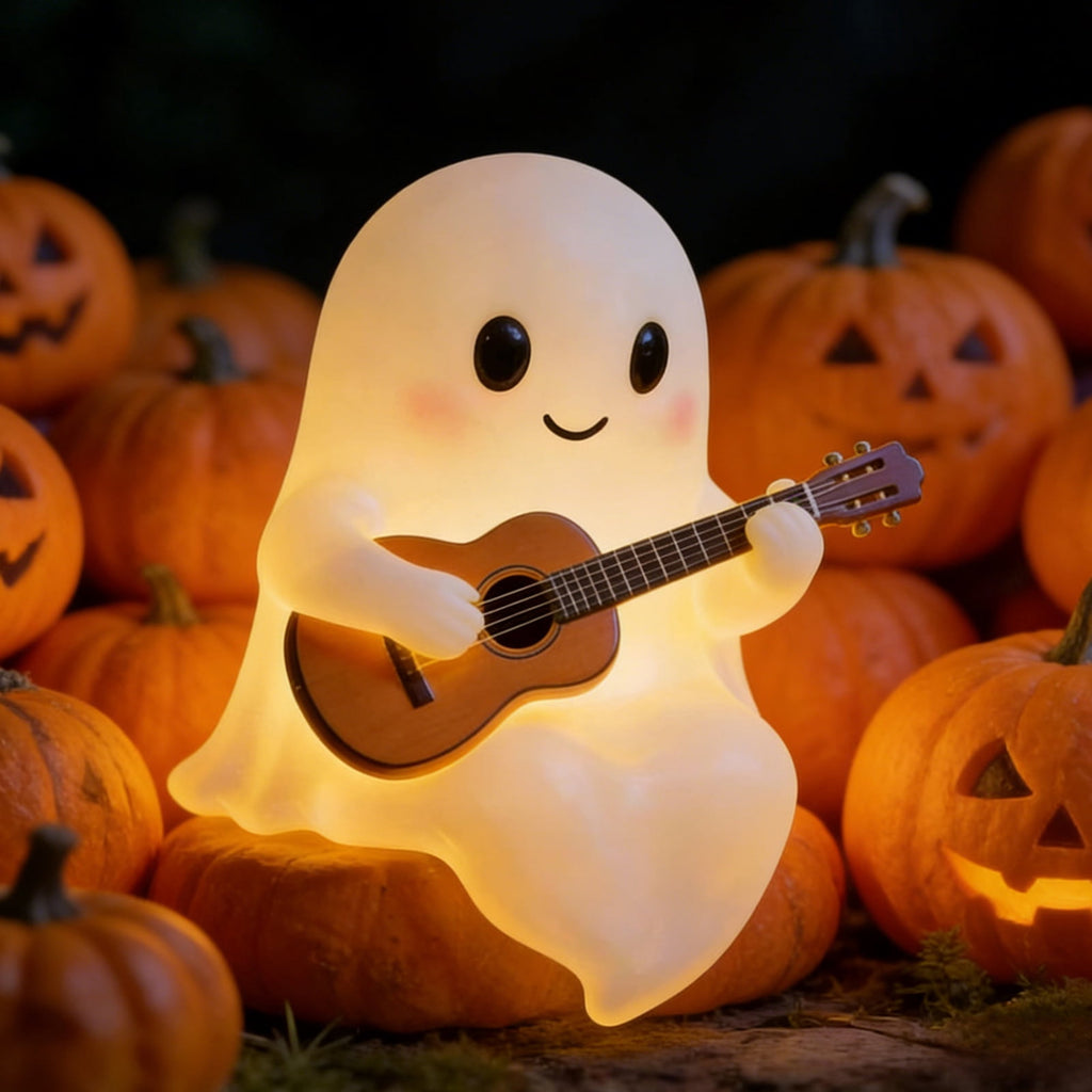 Halloween Ghost Night Light, Cute Ghost Playing The Guitar Lamp, Ghost Warm Lighted Figurine Lamps for Party Bedroom Study Room Home Dorm, Halloween Decor Indoor