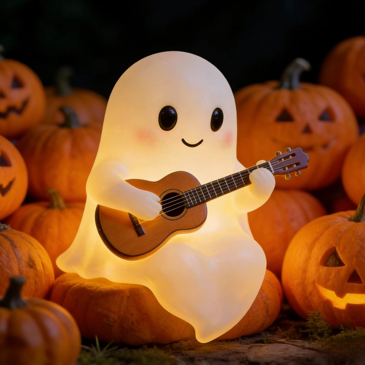 Halloween Ghost Night Light, Cute Ghost Playing The Guitar Lamp, Ghost Warm Lighted Figurine Lamps for Party Bedroom Study Room Home Dorm, Halloween Decor Indoor