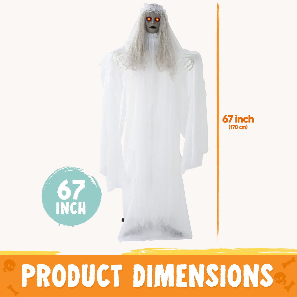Joyfy Halloween Decorations Outdoor, 72"(6ft) Light Up Animated Scary Decorations Pumpkin Ghost with Sound Activation,Animatronics Pumpkin Decorations for Haunted House Prop Yard Decor