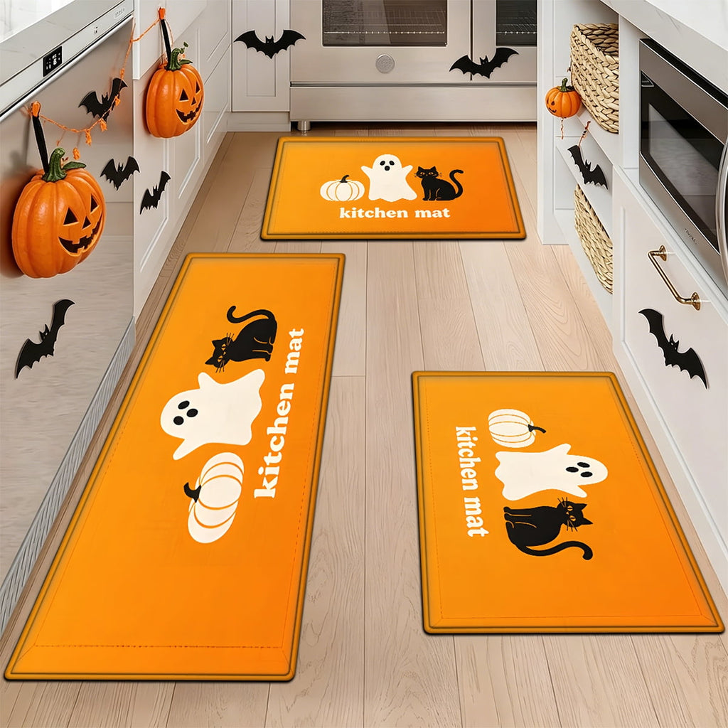 YIMEIS Halloween Orange Ghost Pumpkin Black Cat 1Pc Flannel Mat & Kitchen Rugs,Soft Non-slip,16''×24'' Inches,for Entryway Bathroom