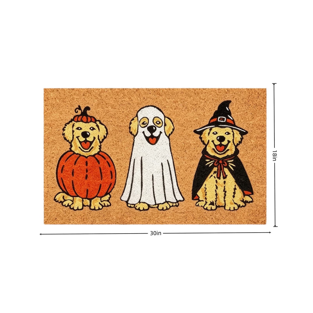 Halloween Dog Door Mat 16x24", Golden Retriever Ghost Pumpkin Welcome Rug for Porch, Halloween Outdoor Decorations