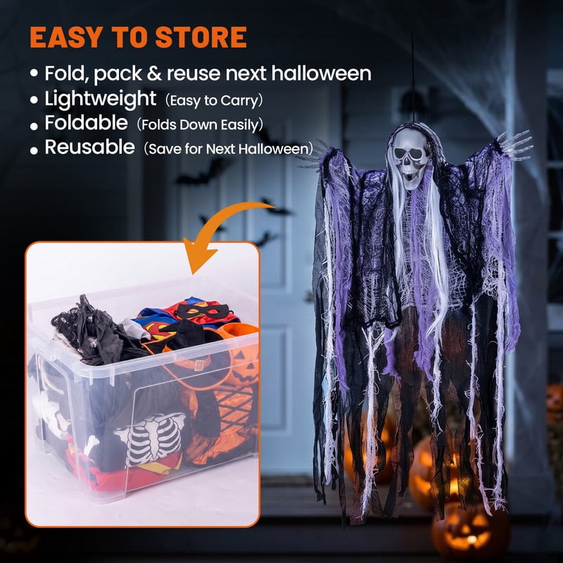 DUNCHATY 3 Pack Hanging Ghosts – 38" & 50" & 58" Outdoor Halloween Decorations with Poseable Arms for Yard, Tree, Porch & Haunted House