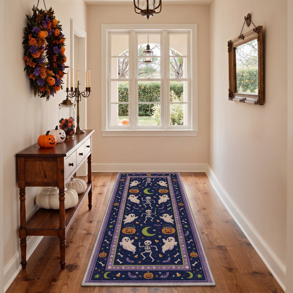 KUETH 3'x5' Halloween Machine Washable Area Rug, Non-Slip Rugs for Living Room, Bedroom and Dining Room, Orange