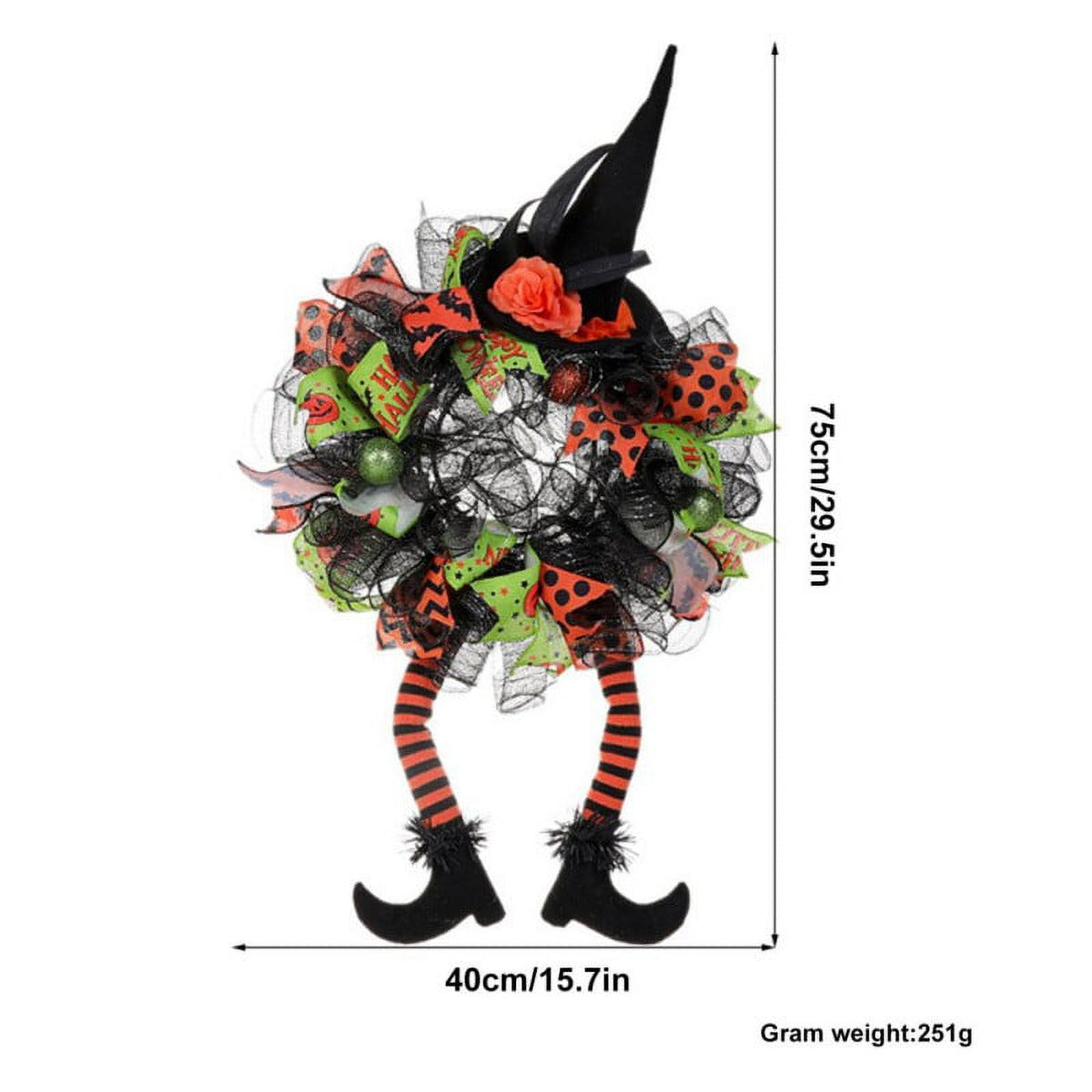 Halloween Wreaths, Halloween Decorations Witch Hat and Legs Wreath, Front Door Wall Light up Wreath Ornaments Holiday Party Halloween Thanksgiving Decor