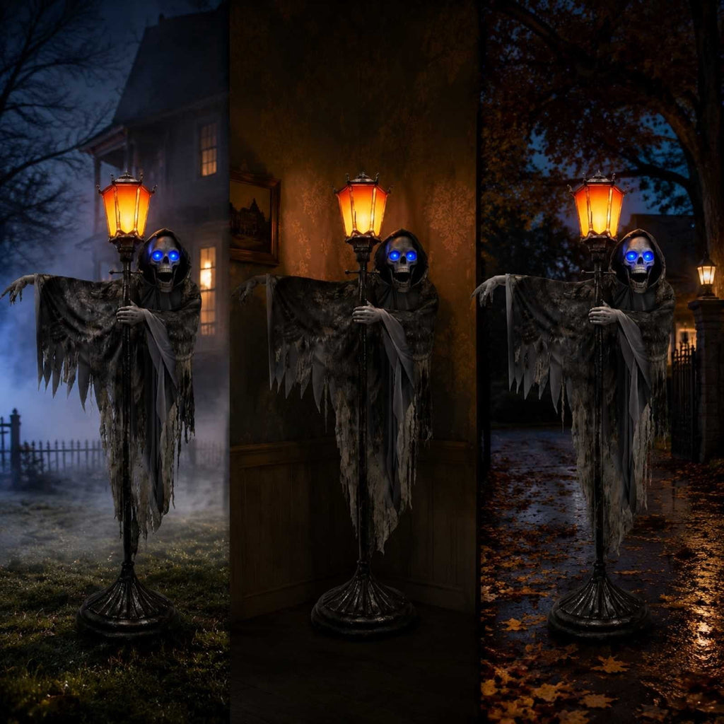 Halloween Decorations, 6Ft Motion Activated Gaslight Ghoul Animatronic, LED Glowing Eyes Skeleton With Spooky Sounds, Outdoor Yard House Party Decoration