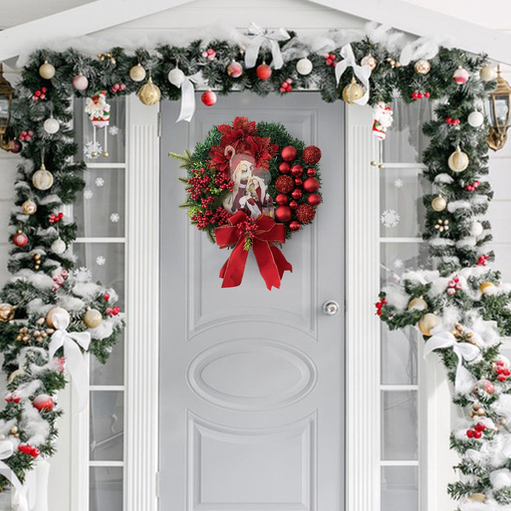 TNDBKQWR Christmas Wreath Decoration Wreath with Bow, 16 Inch Artificial Wreaths for Front Door, Christmas Decorations Halloween Decor Door