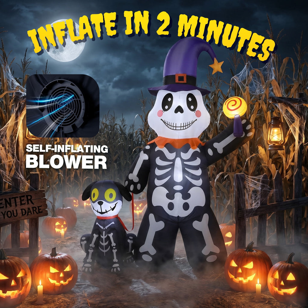 Ayieyill 7FT Halloween Inflatables Decorations Skeleton and Dog, Halloween Blow ups Yard Decorations Outdoor for Garden Lawn