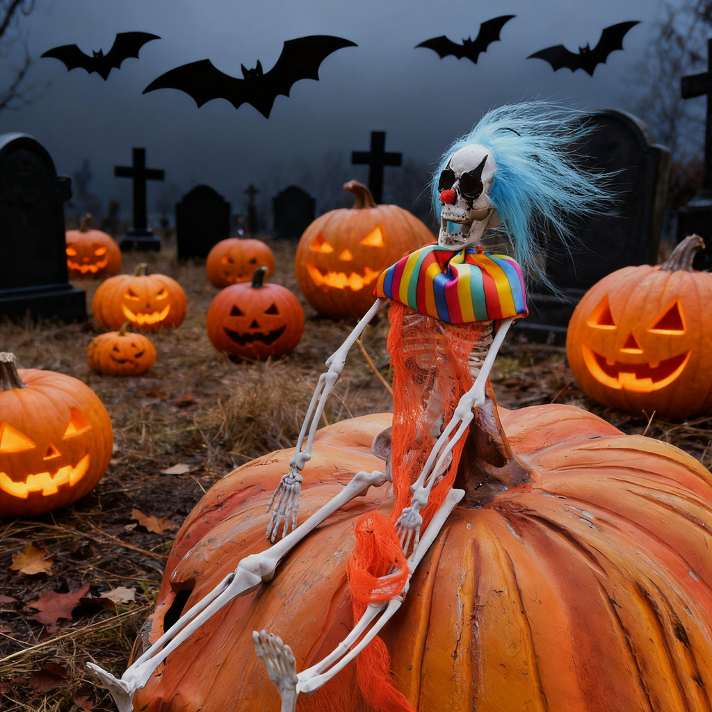 Fun Little Toys 15.7 Inches 4 Packs Halloween Scary Circus Clown Skeleton Hanging Ghost Skeleton in Clothes, Outdoor Indoor Yard Patio House Decor