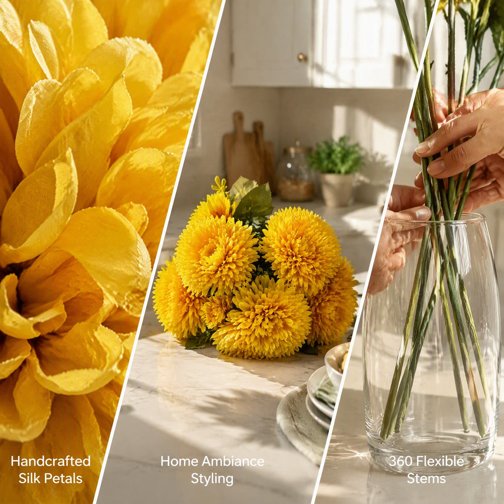 1Pack Faux Fall Mums for Outside Artificial Mums Outdoor Clearance Chrysanthemum Bush Silk - Orange Fall Decorations for Home Fall Wedding Flowers