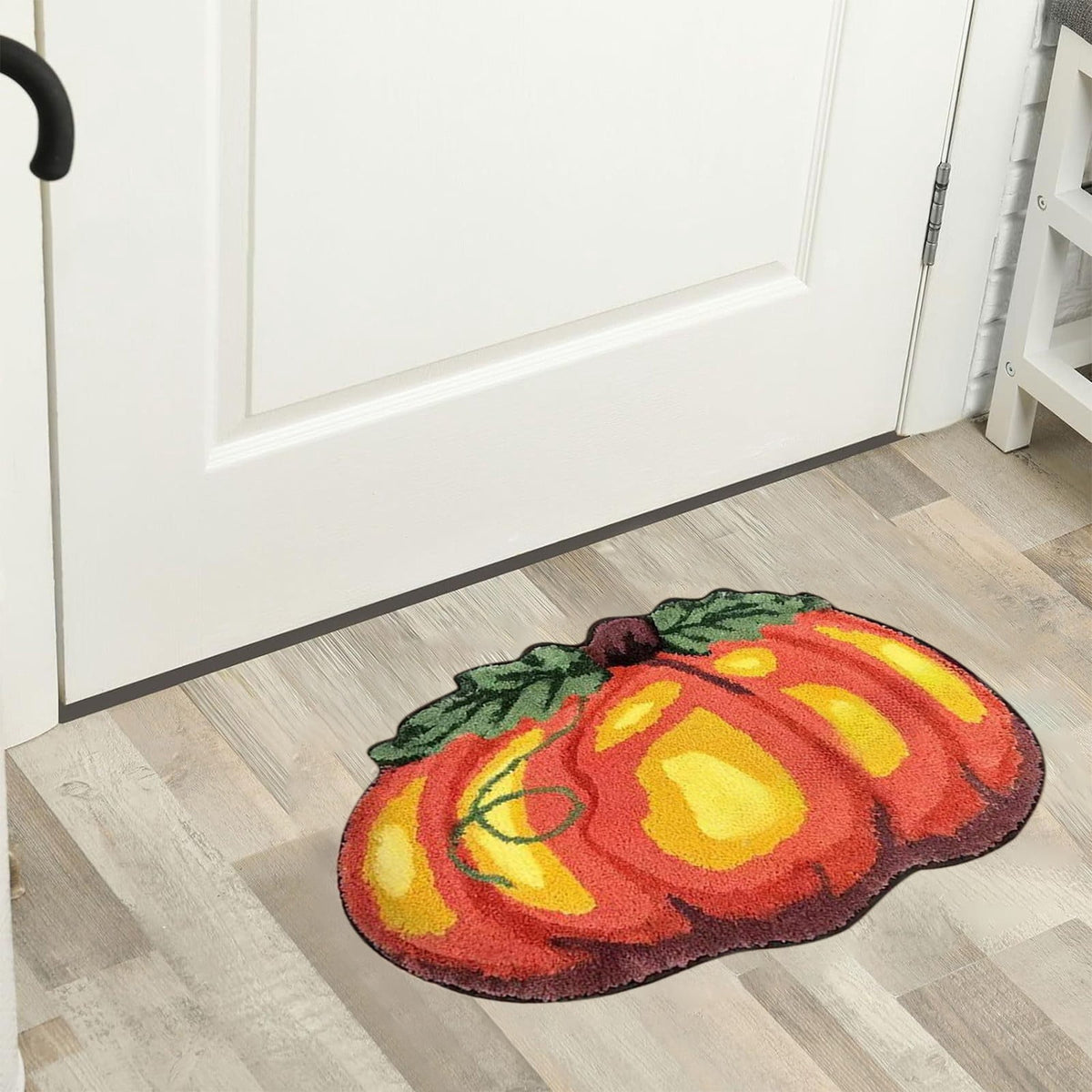 Orange Plaid Fall Outdoor Mat, Hand-Woven Porch Rug for Thanksgiving Halloween Door Decor