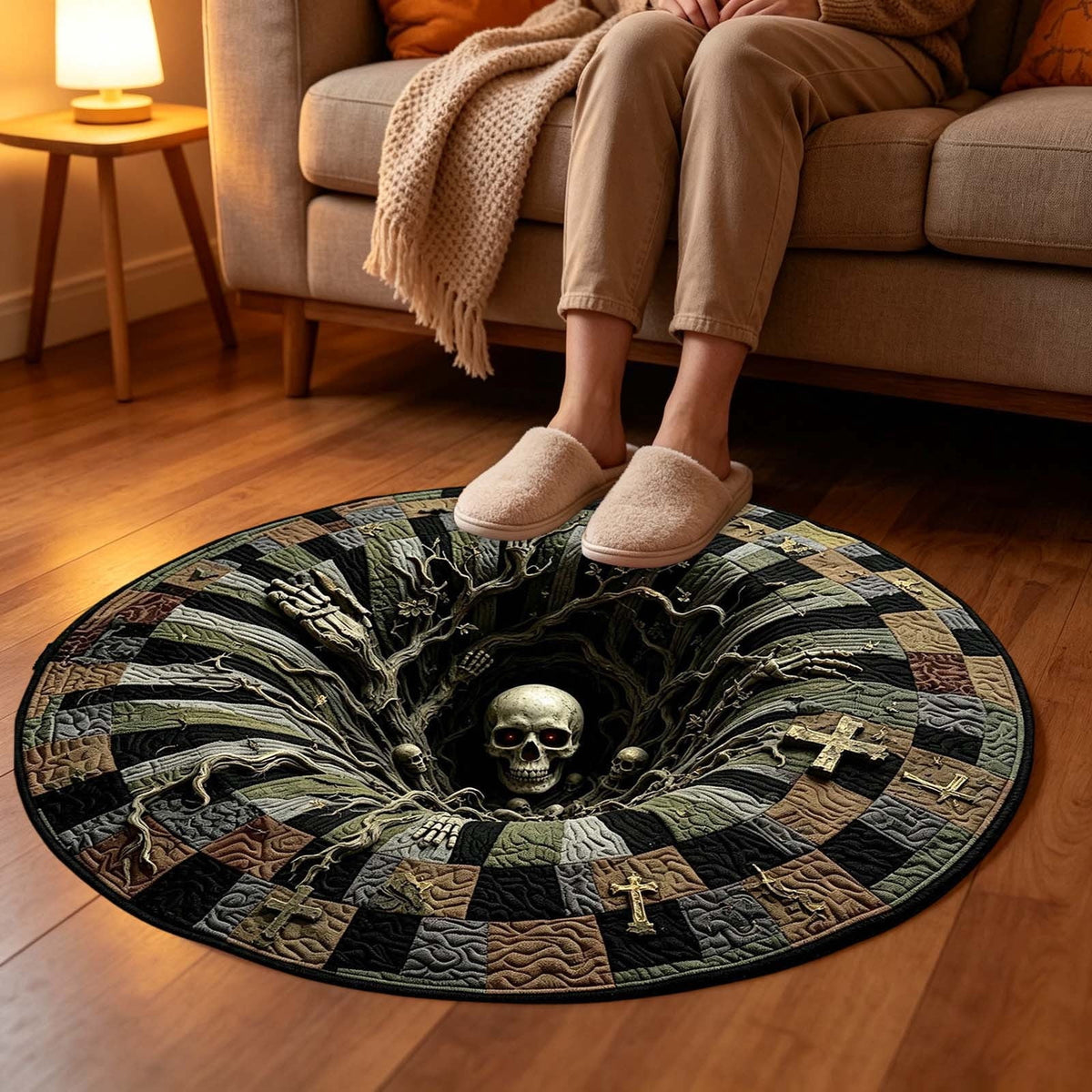 Win s Way 3D Illusion Round Halloween Rug Optical Illusion Doormat Non- Washable Entryway Decor Spooky Fall Front Door Mat for Party Decoration Available in 15.8/23.6/31.5 Inch