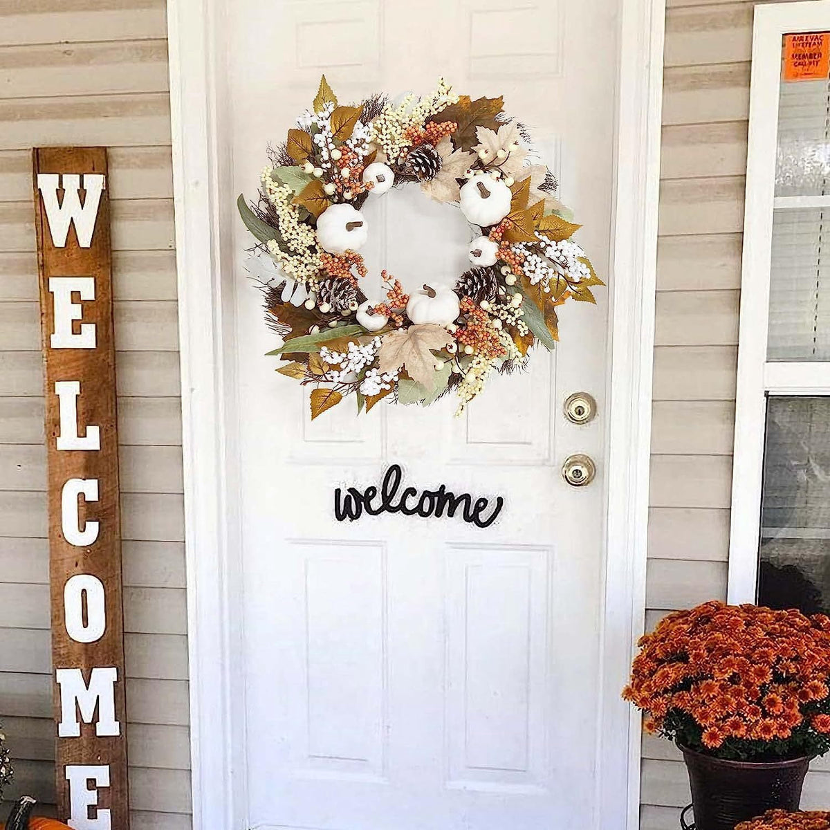 Fall Decor - Fall Wreaths for Front Door - 20 Inch Autumn Maples Leaf Pumpkin Pine Cone Berry Wreath - Fall Decorations for Thanksgiving Halloween Farmhouse Harvest Home Outdoor Indoor Window Wall