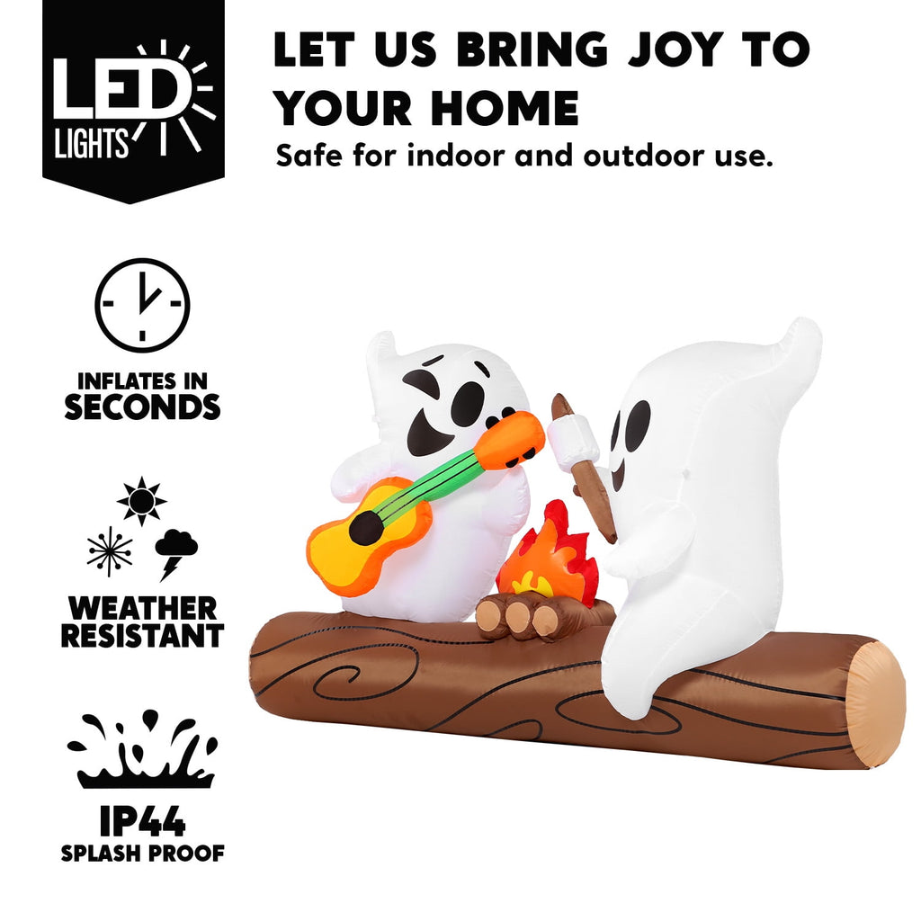 Joyfy 5ft Halloween Inflatables Light up Cute Ghost,Blow Up Ghost Lift Pumpkin Candy Bag with Build-in LEDs for Yard Decorations