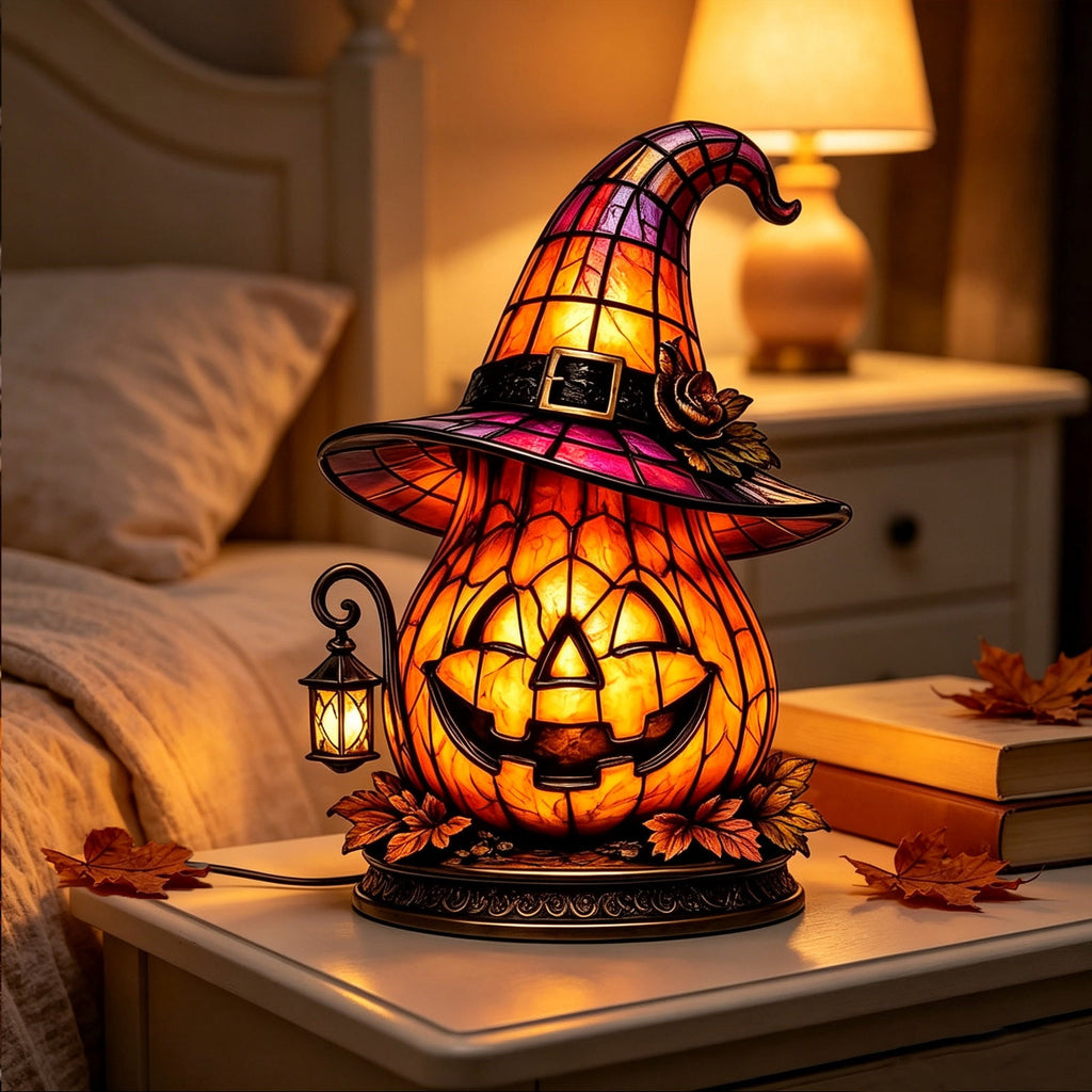 Diceymbol 11.81 Inch Halloween Ghost Night Light, Witch Hat Ghost Lamp with Jack O Lantern, Halloween Decorations Indoor for Table Mantel Party Decor
