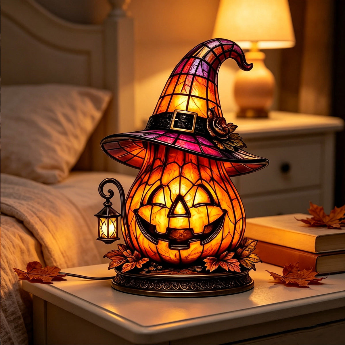 Diceymbol 11.81 Inch Halloween Ghost Night Light, Witch Hat Ghost Lamp with Jack O Lantern, Halloween Decorations Indoor for Table Mantel Party Decor
