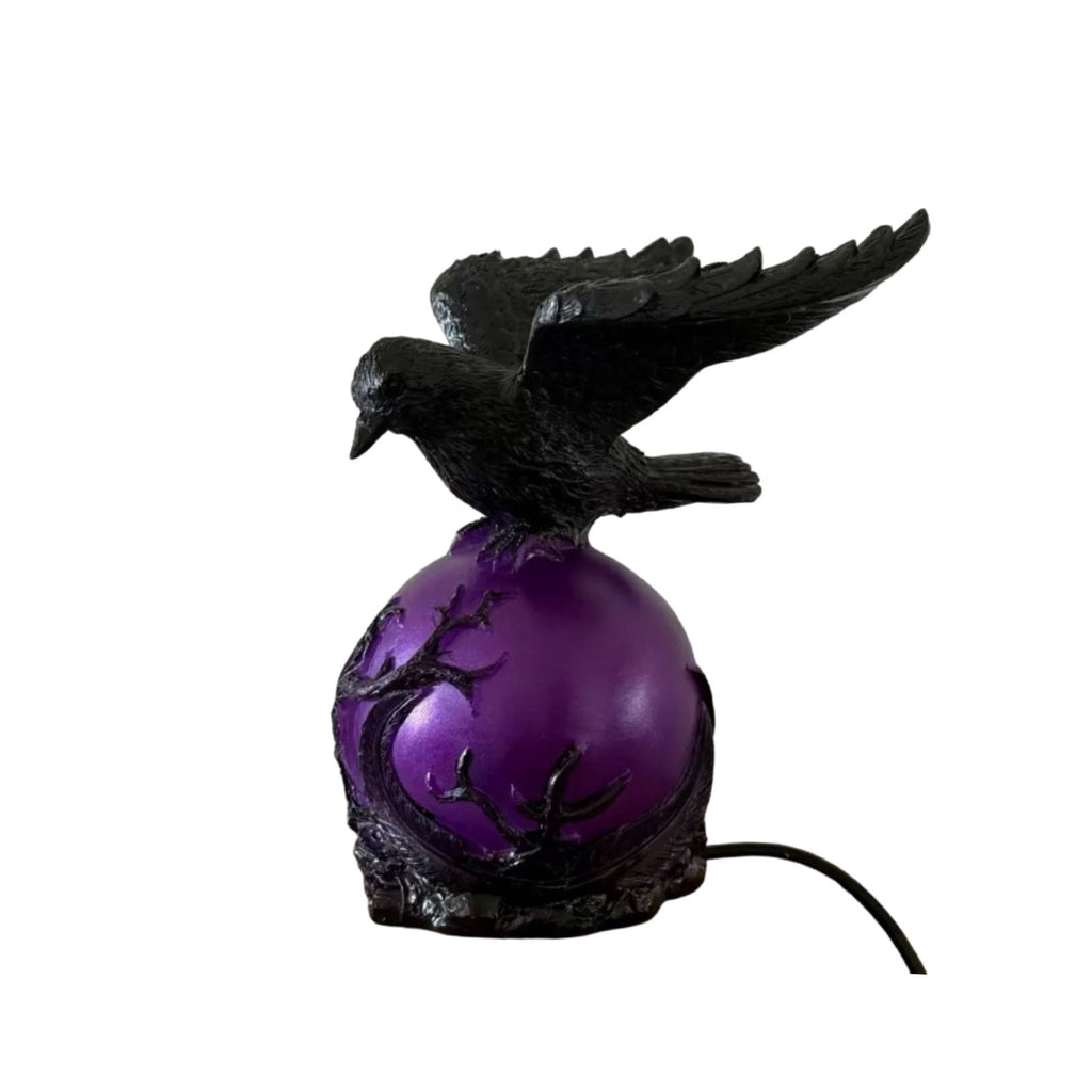 Gothic Mysterious Raven Lamp Light Sculpture, Resin Halloween Moonlight Luminous Crow Bird Led for Home Decor Gift, Bedroom Bedside, Living Room