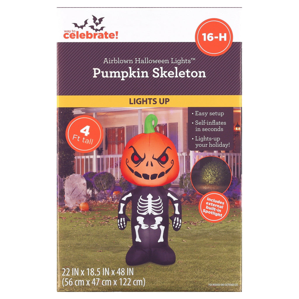 Pumpkin Skeleton Airblown Yard Inflatable, Multicolor, 4', Halloween by Way To Celebrate