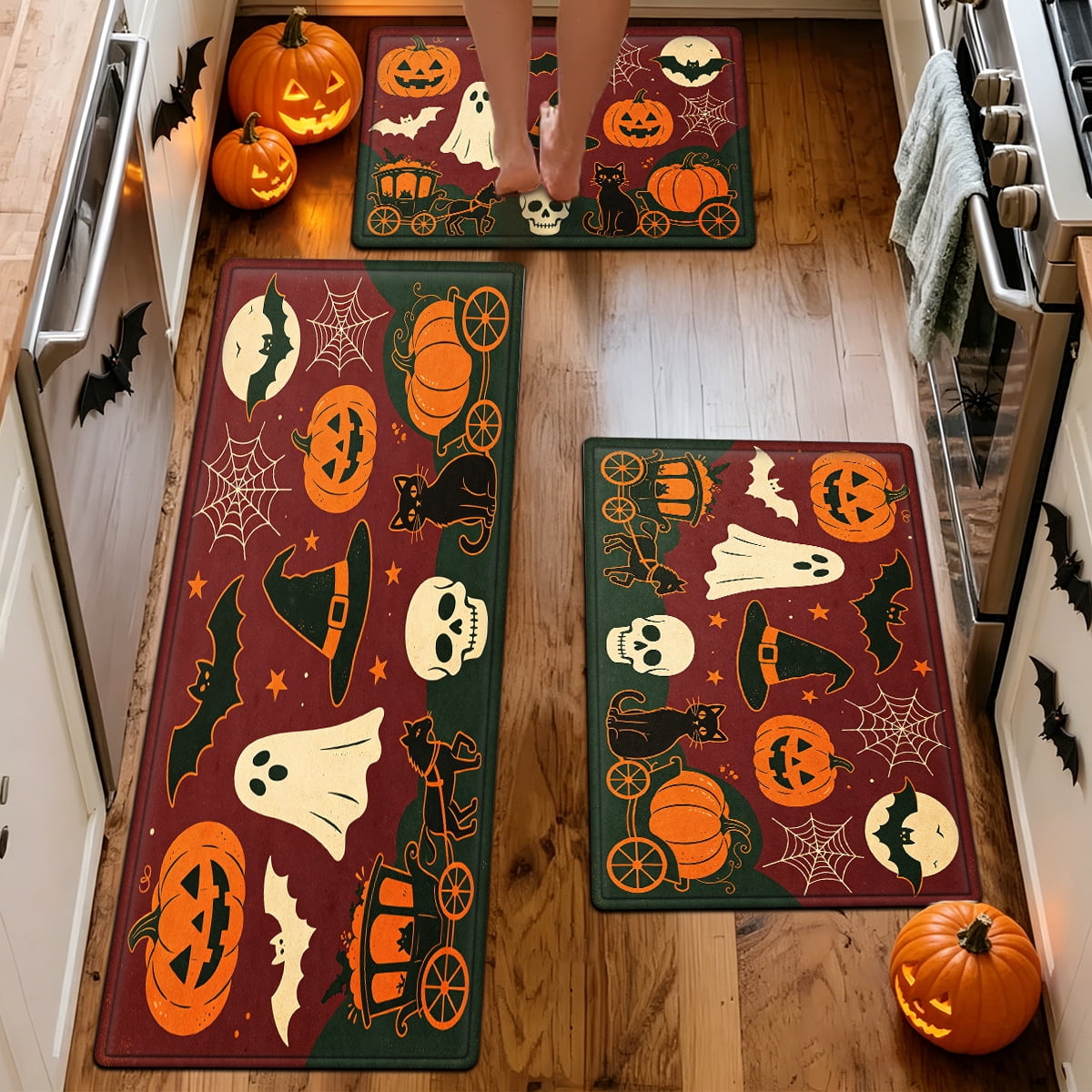 YIMEIS Halloween Pumpkin Lanterns Multi-purpose 1-Piece Flannel Mat and Kitchen Rugs,Soft Non-slip for Home Bedroom Bathroom