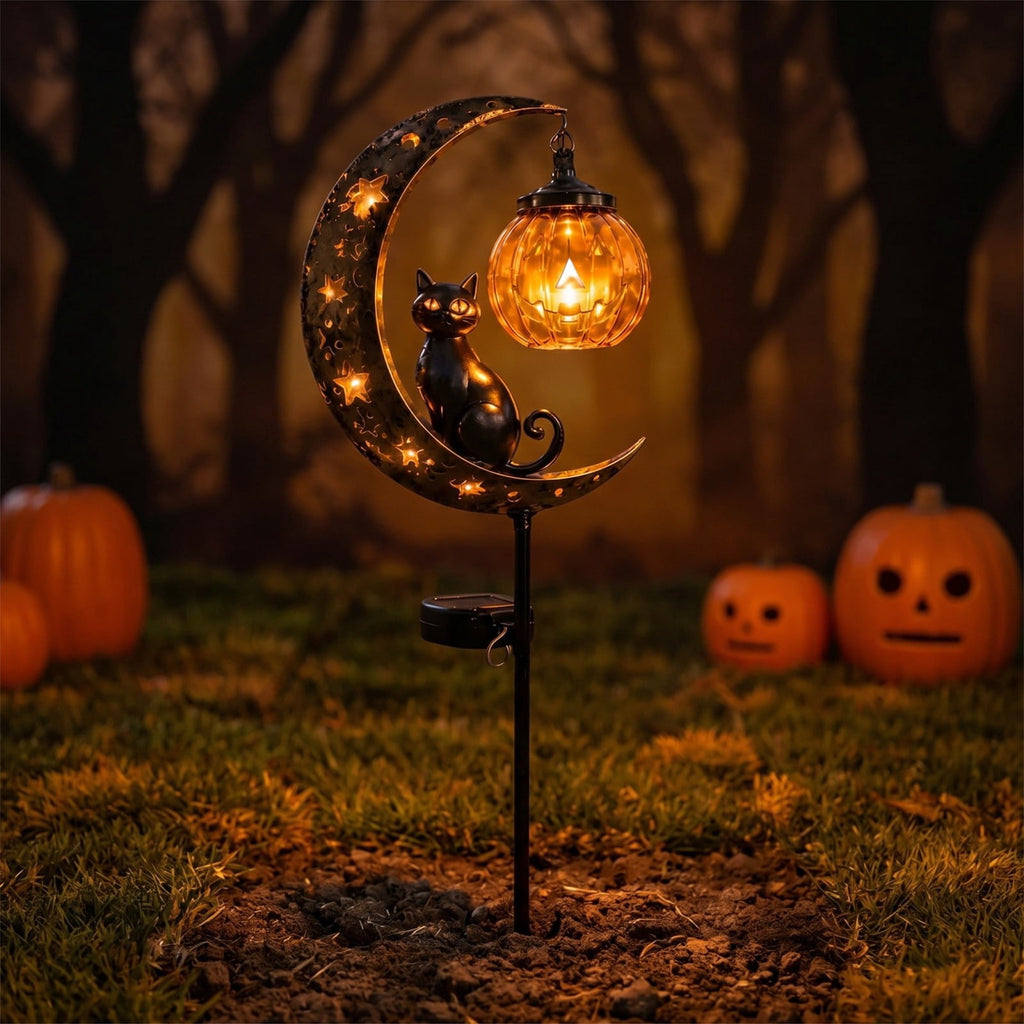 Solar Halloween Garden Stake Light, Bats & Spooky Ghosts Waterproof Solar Lantern Stake with Hanging Pumpkin, Outdoor Halloween Yard Decor for Garden Patio Lawn Pathway