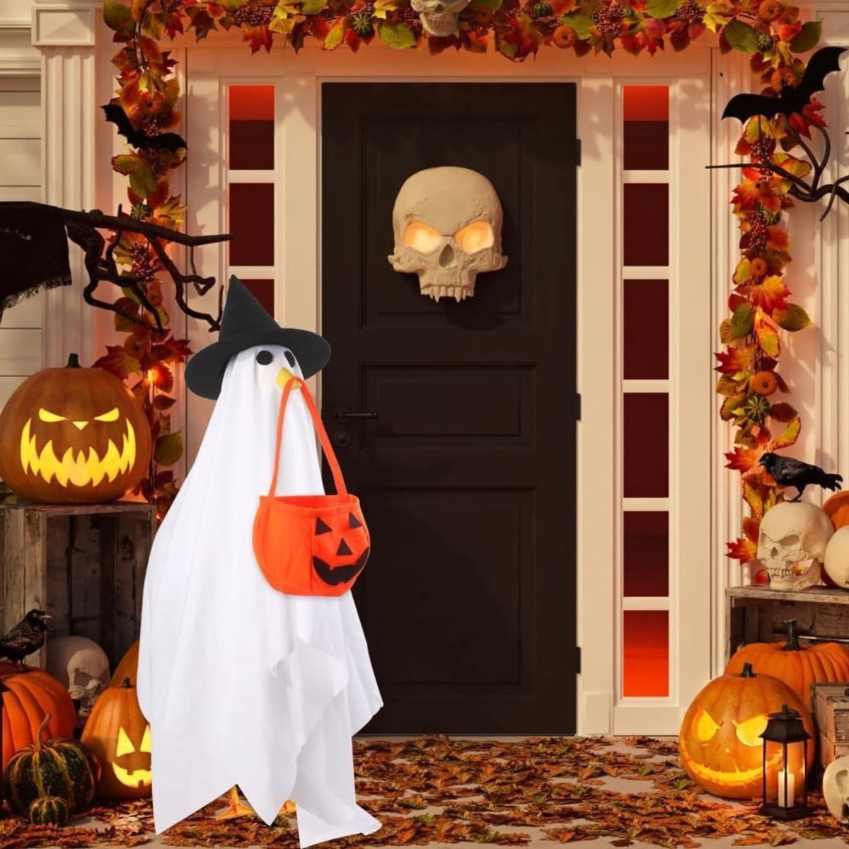 Halloween Garden Porch Decor, Porch Goose Outfits Halloween, 23 Inch Porch Goose Outfits, Witch Dress and Hat Set, Fits 23X11X26 Inch Standing Plush Goose for Front Porch Lawn
