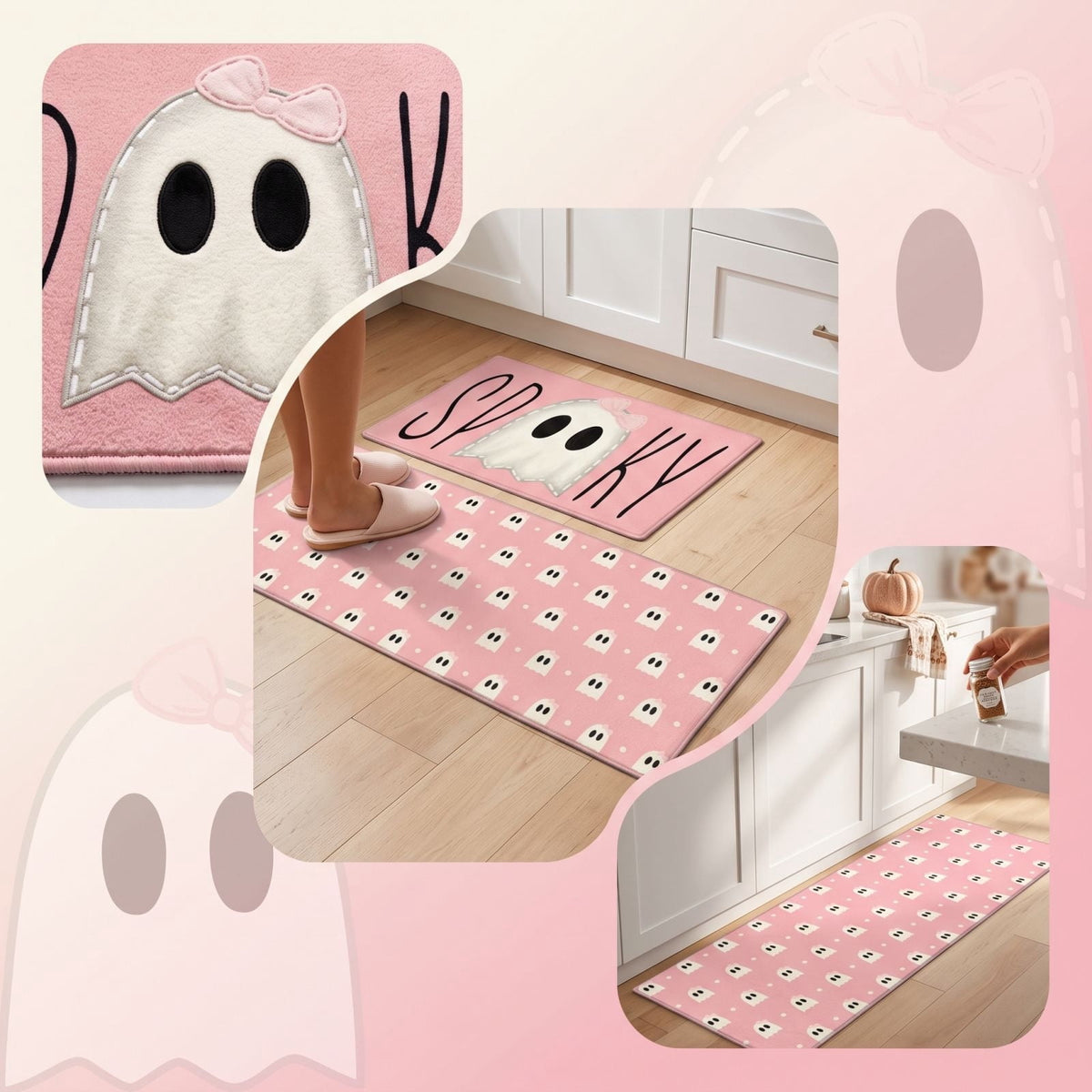 Pink Halloween Decor Ghost Candy Bowl Figurine with Bow and Scalloped Holder for Indoor Tabletop Decor and Party Favor Display