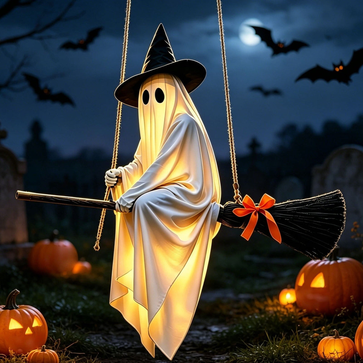 Lighted Halloween Ghost Candy Bowl, Cute LED Ghost Holding Pumpkin Candy Bucket for Trick or Treat, Outdoor Halloween Decorations for Front Porch, Indoor Yard Patio Halloween Decor
