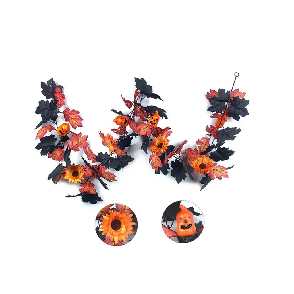Chmadoxn 78.74" Halloween Thanksgiving Maple Leaf Garland with Mini Pumpkins & Berries, Artificial Fall Leaves Vine for Mantel Staircase Porch, Autumn Harvest Hanging Home Decor