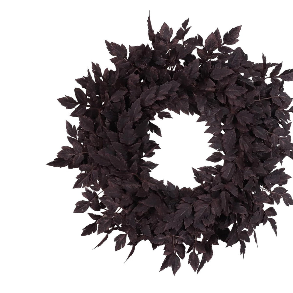 Halloween Artificial Dark Bugbane Leaves Wreath, 23.6 Inch Faux Burgundy Snakeroot Foliage Crown, Gothic Autumn Front Door Hanging Garland for Farmhouse Wall Decor