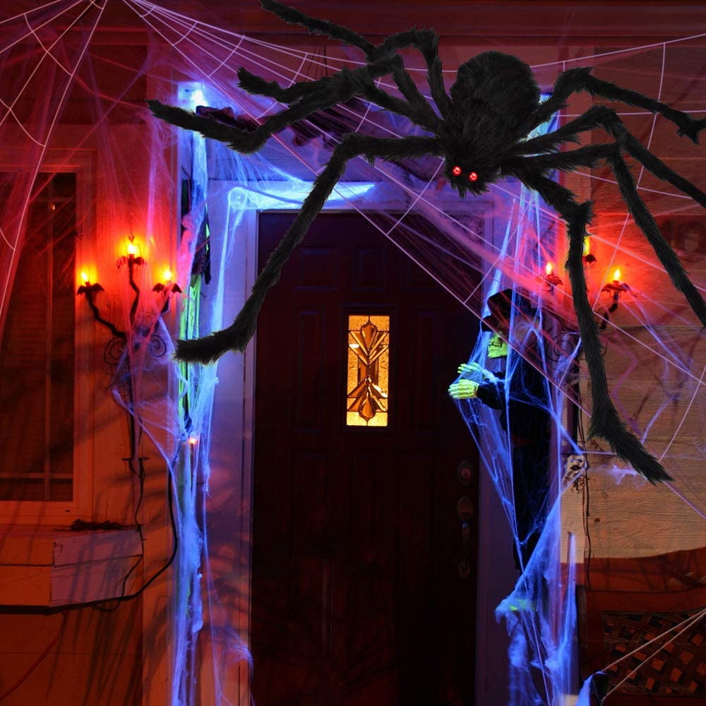 Ayieyill 200" Giant Spider Web with 49" Giant Spider Halloween Decorations Outdoor Scary Halloween Decor