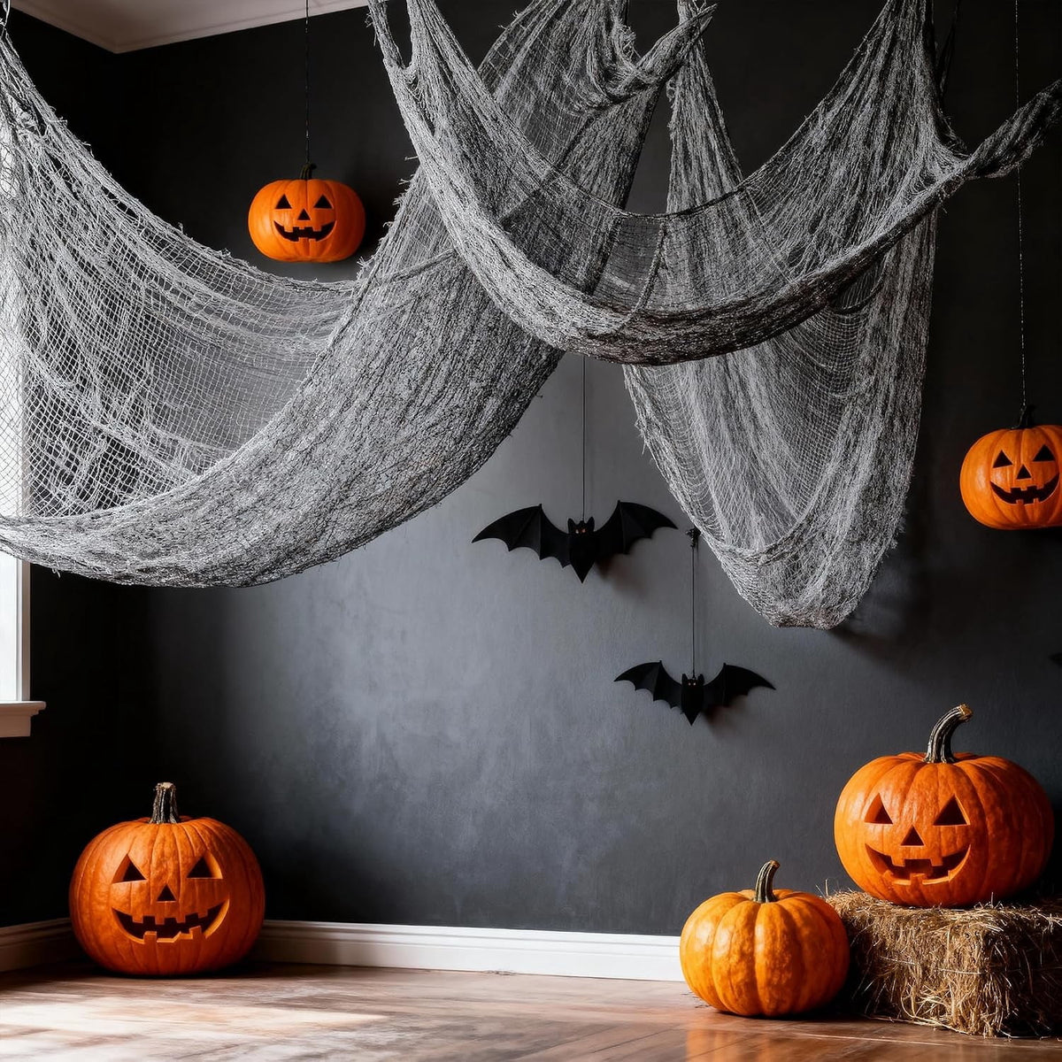 CQHVKQ 5 Pack of Halloween Creepy Gauze Cloth Decoration Set, Indoor Outdoor Black Scary Halloween Gauze Tapestry Decor, Spooky Decorations for Home, Yard, Haunted House & Party Supplies, 72" x 30"