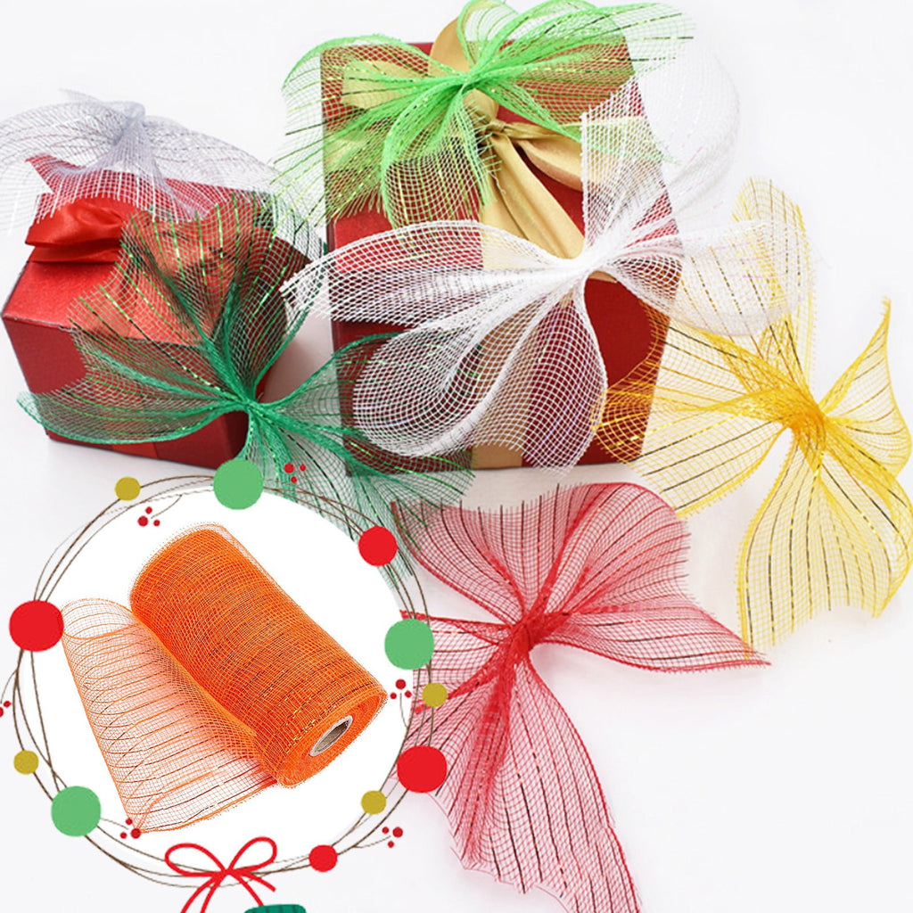 15cm x 10 Yard Poly Decorating Mesh Ribbon with Metallic Foil Each Roll for Wreaths, Swags Bows Wrapping and Decorating Projects-1 Roll