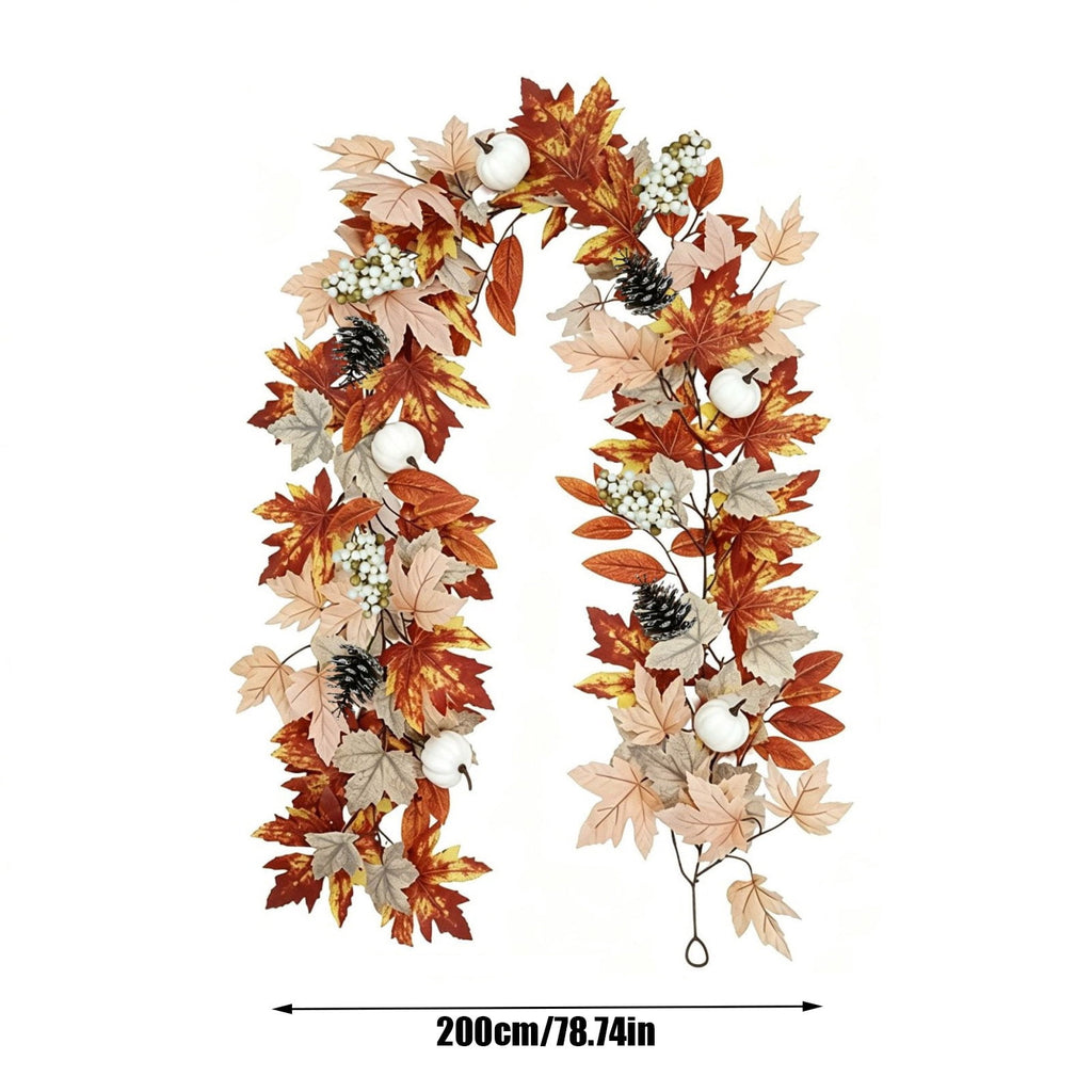 Halloween Artificial Maple Leaf Pumpkin Vine with LED Lights 67-71 Inch Lighted Fall Foliage Garland for Home Halloween Holiday Party Decor