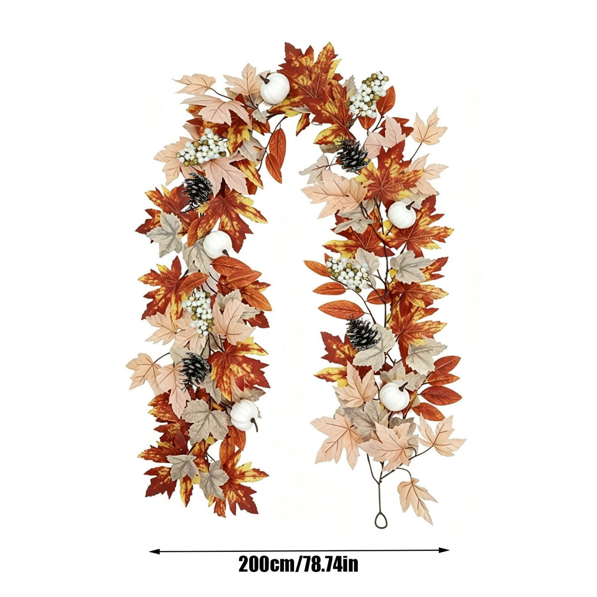 Halloween Artificial Maple Leaf Pumpkin Vine with LED Lights 67-71 Inch Lighted Fall Foliage Garland for Home Halloween Holiday Party Decor