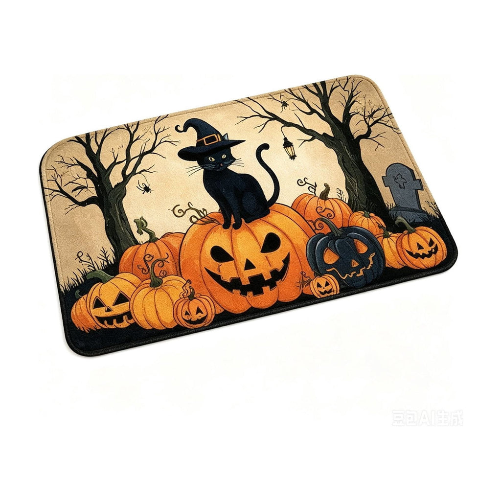 Halloween Dog Door Mat 16x24", Golden Retriever Ghost Pumpkin Welcome Rug for Porch, Halloween Outdoor Decorations