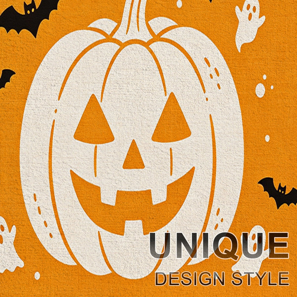 YIMEIS Halloween Orange Ghost Pumpkin Black Cat 1Pc Flannel Mat & Kitchen Rugs,Soft Non-slip,16''×24'' Inches,for Entryway Bathroom