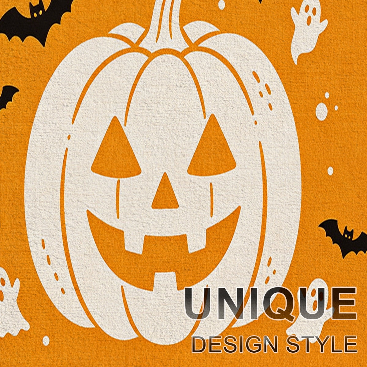 YIMEIS Halloween Orange Ghost Pumpkin Black Cat 1Pc Flannel Mat & Kitchen Rugs,Soft Non-slip,16''×24'' Inches,for Entryway Bathroom