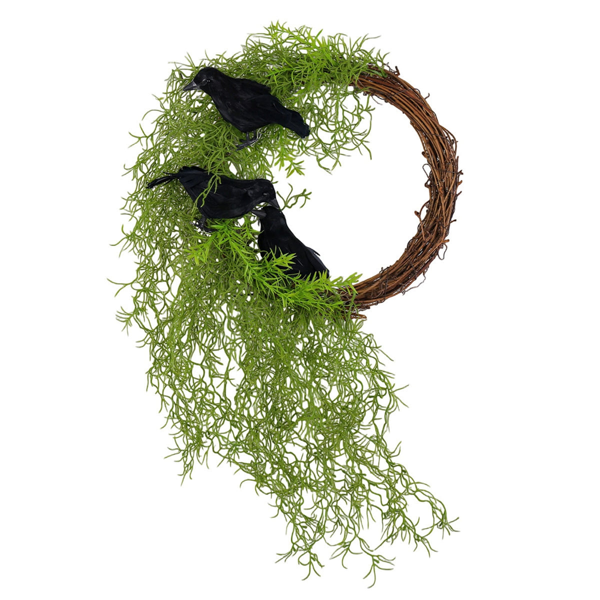 Halloween Crow Wreath with Artificial Greenery, Door Decoration for Home Indoor Outdoor Party,Halloween Christmas Decorations,13.78 inch