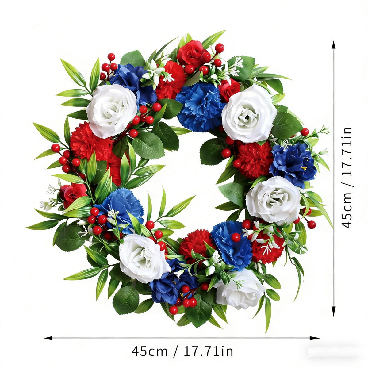 AZXY 20 Inch 4th of July Patriotic Wreath, Red White Blue Mesh Wreath with American Flag Star & Stripe Ribbons, Patriotic Americana Decor for Independence Day Memorial Day Front Door Indoor Outdoor
