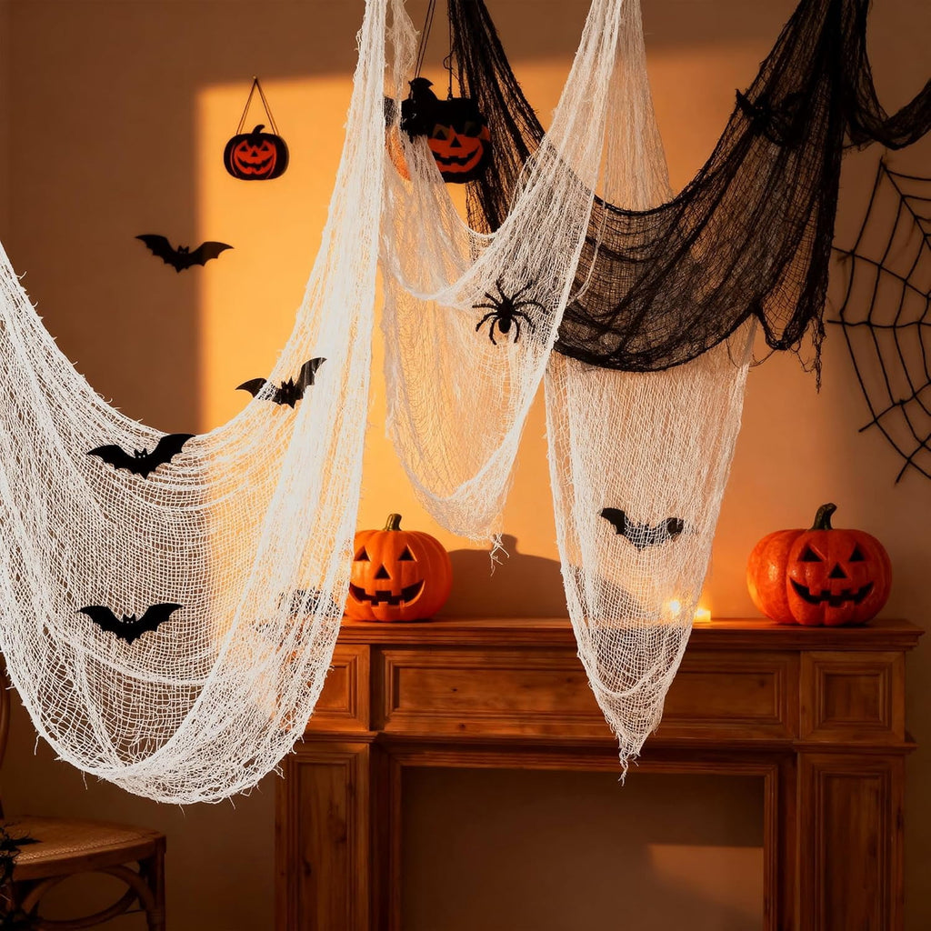 CQHVKQ 5 Pack of Halloween Creepy Gauze Cloth Decoration Set, Indoor Outdoor Black Scary Halloween Gauze Tapestry Decor, Spooky Decorations for Home, Yard, Haunted House & Party Supplies, 72" x 30"