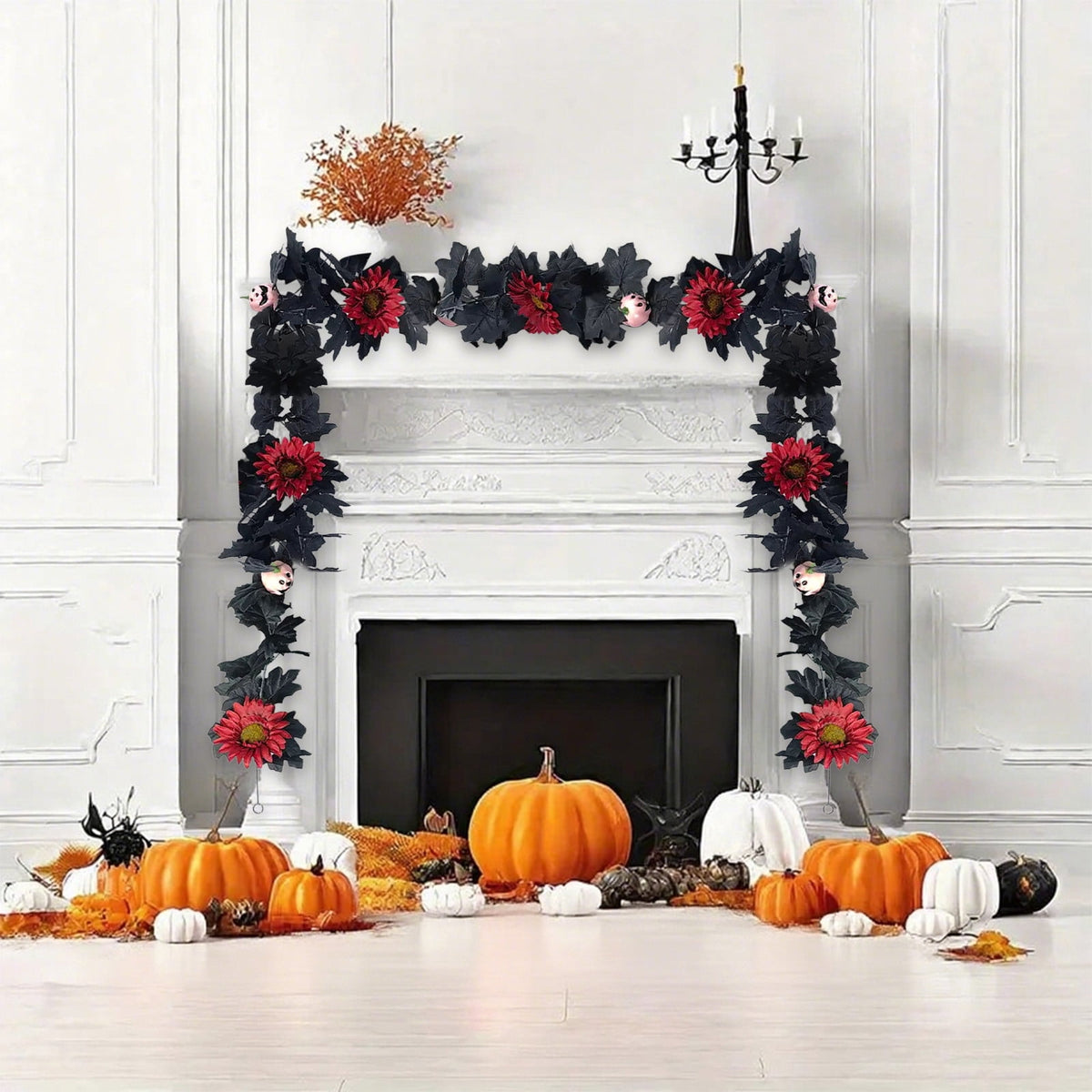 Halloween Garland, Halloween Garland Decor, 68.9in Halloween Wreath, Seasonal Decor, Black Garland, Fall Wreath, Halloween Wall Decor, Home Decoration, Halloween Decorations Indoor