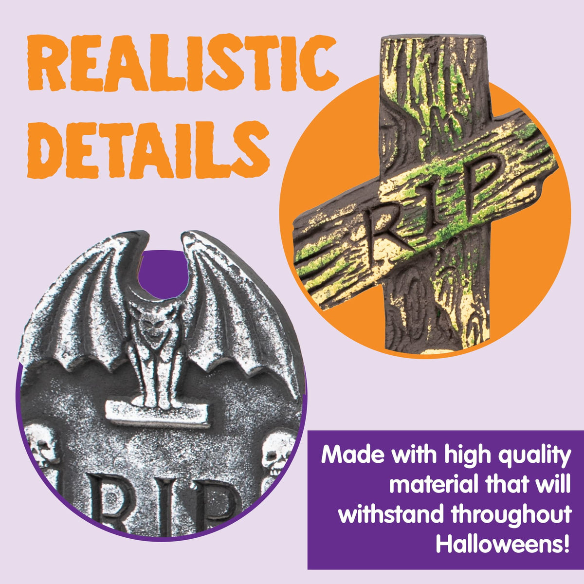 Joyfy 5 Pack Halloween Tombstone Outdoor Decorations,17 Inch Foam RIP Cemetery Headstone Decoration and 12 Halloween Yard Lawn Decoration Metal Stakes