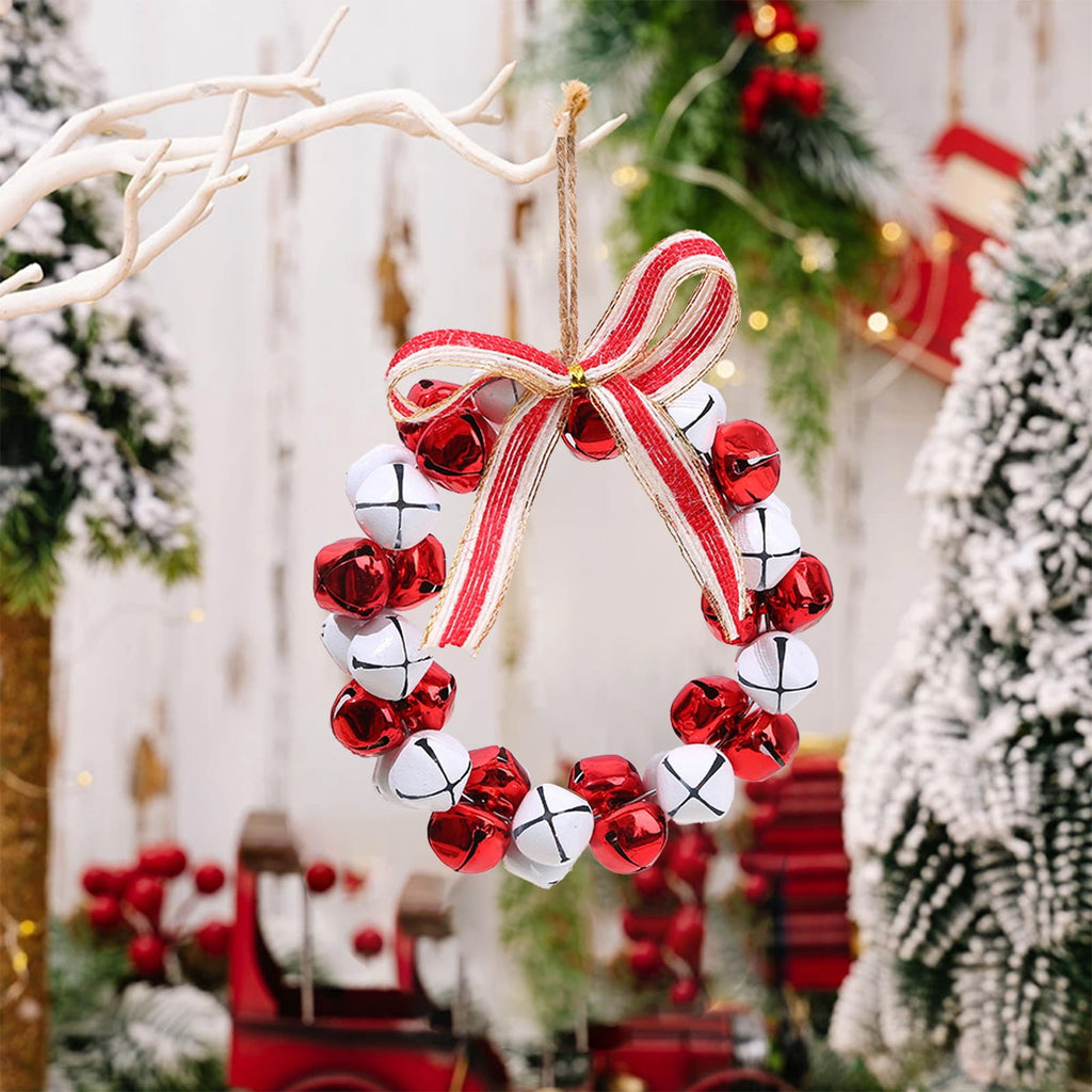 Christmas Bell Wreath Xmas Bell Garland with Bow Front Door Wreath Festival Hanging Ornament for Party Table Fireplaces Porch Walls New Years Halloween Home Decor