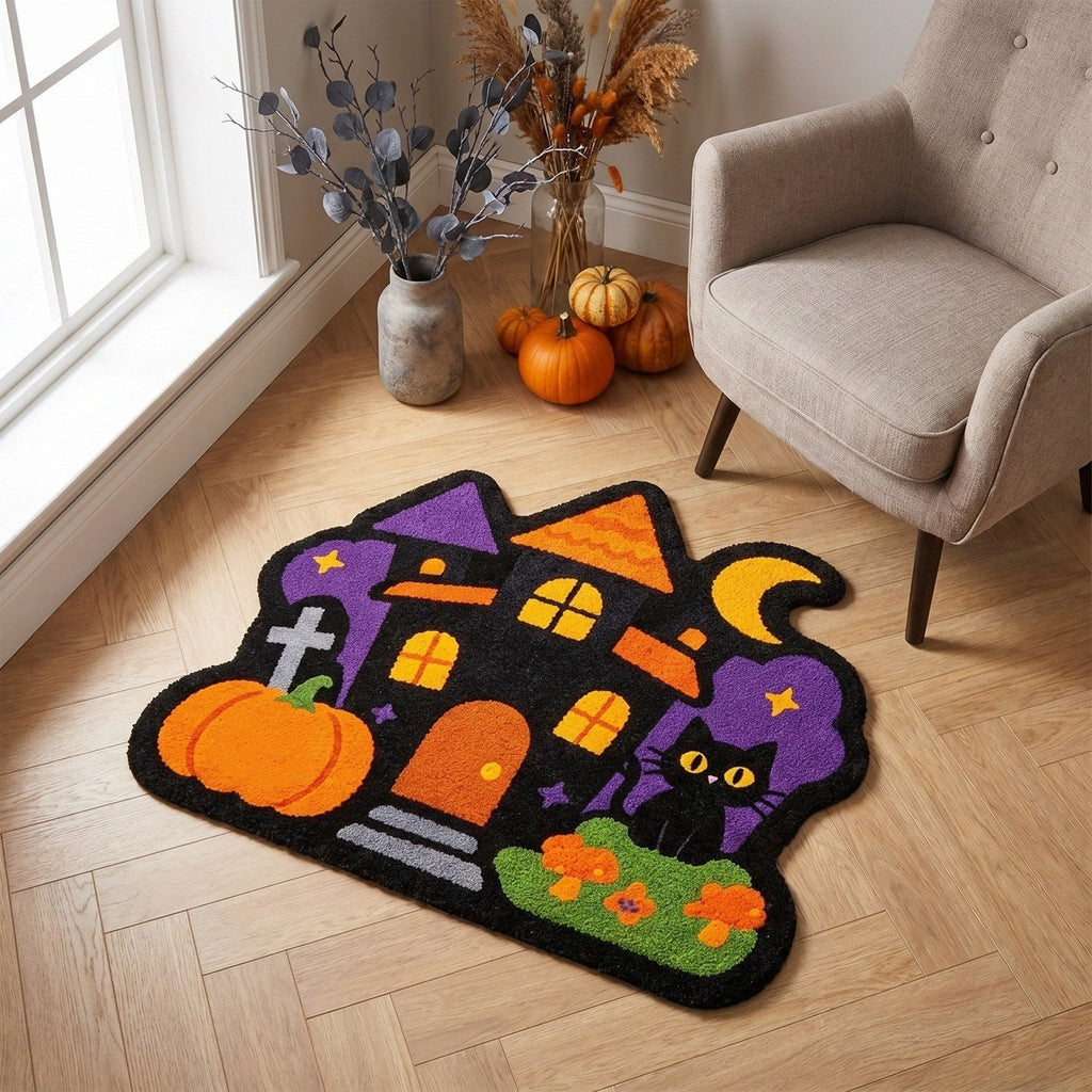 Halloween Door Mat Pumpkin Shaped Non-Absorbent Skidproof Mat 15.75x23.62in Polyester Skidproof & Weather Resistant for Front Door Porch Indoor Outdoor Halloween Door Mat by MPOISVA