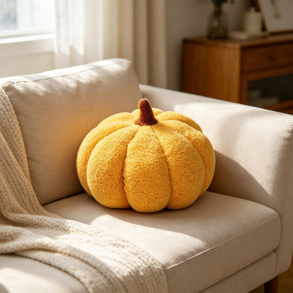 Yhmxh Soft Fluffy Pumpkin Throw Pillow, 3D Plush Sherpa Stuffed Pumpkin Cushion Decor, Cute Autumn Harvest Pumpkin Shaped Plush Toy for Sofa Couch Bed Farmhouse Thanksgiving Halloween Party Decor