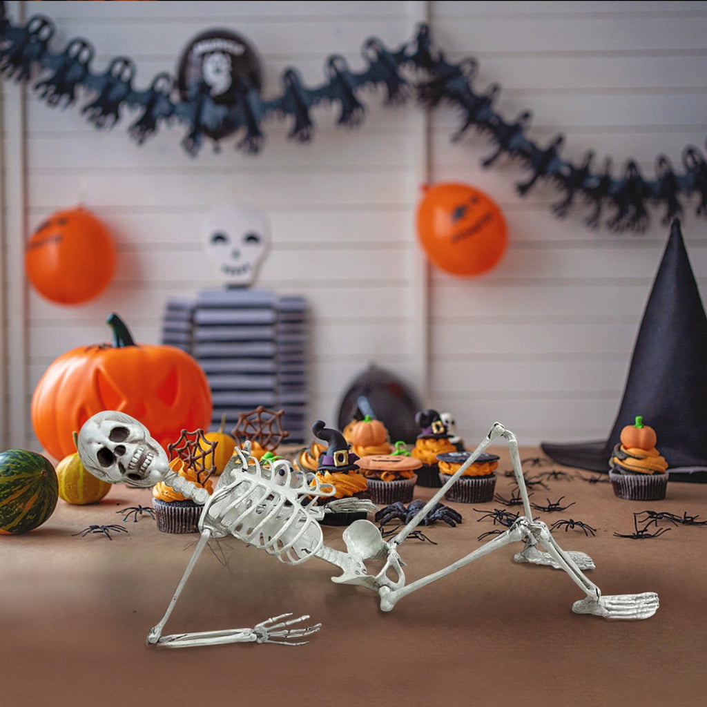 Realistic White Plastic Half Torso Skeleton Tabletop Prop, Detailed Human Half Skeleton Halloween Desktop Decor, Weatherproof Indoor Outdoor Reusable Spooky Party Ornament